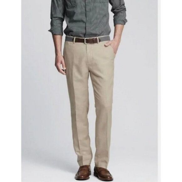 BANANA REPUBLIC Khaki Pants Mens 36x30 Classic Fit Kentfield Tan Flat Front Work - Picture 1 of 8